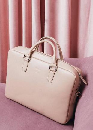 Шкіряна ділова сумка briefcase 2.0 світло-бежевий the wings