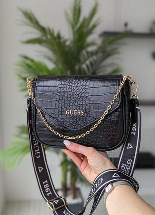 Сумка кросс боді guess 2 в 1 чорна рептилія