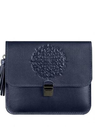 Шкіряна жіноча бохо сумка blanknote лілу темно-синя (bn-bag-3-navy-blue)