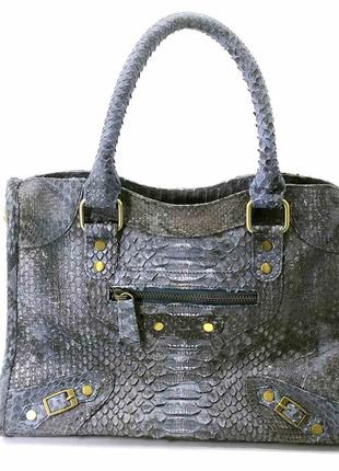 Жіноча сумка piton bags зі шкіри пітона 30х21х10 см сіра (dn32640a)