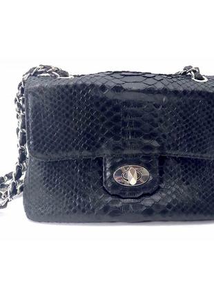 Жіноча сумка piton bags зі шкіри пітона 20х14х8 см чорна (dn32636b)