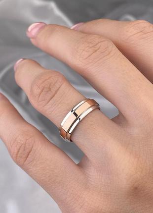 Серебряное кольцо 925 пробы с золотой пластиной 375 пробы, обручка