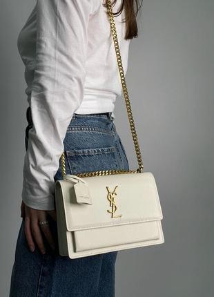 Сумка жіноча в стилі  yves saint laurent medium sunset in smooth leather cream/gold