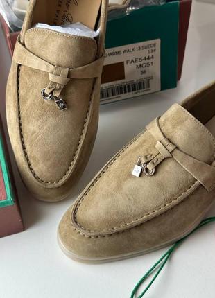 Лоферы туфли женские замшевые бежевые в стиле loro piana люкс
