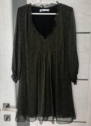 Платье хаки в горошек zara