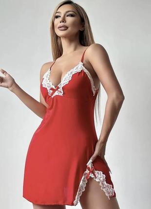 Сексуальна червона нічна сорочка, міні-сукня для сну з v-подібним вирізом