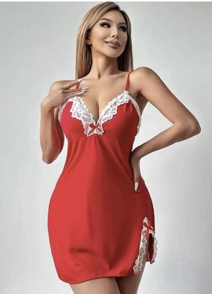 Сексуальна червона нічна сорочка, міні-сукня для сну з v-подібним вирізом
