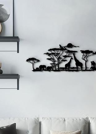 Настінний декор для дому, картина лофт "африканські тварини", декоративне панно 35x13 см