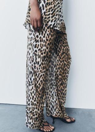 Брюки леопардовые zara легкие брюки zara3 фото