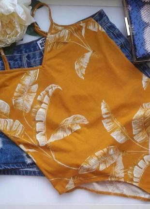 Котон стрейч комбидрес топ стильный принт банановые листья