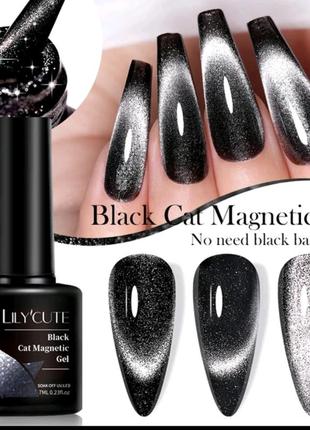Чорна кришталева кішка гель лак