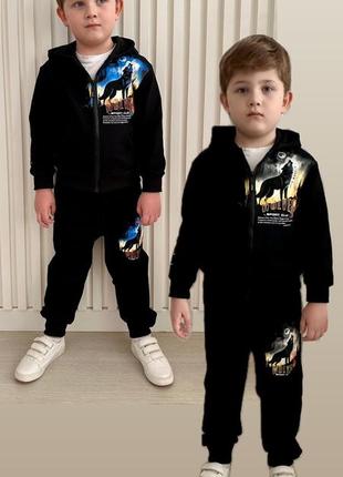 Модный школьный спортивный костюм волк мальчиковый для подростков на физкультуру двунитка на 116-146