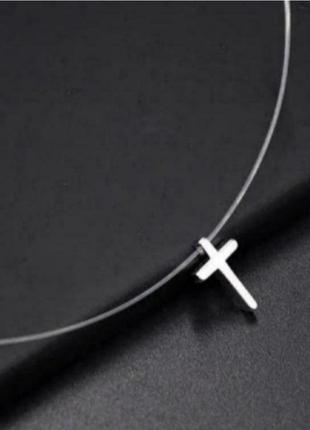 Чокер кулон хрестик на прозорій силіконовій нитці застібка ланцюжок