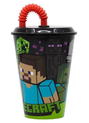Стакан для детей с трубочкой 430 мл stor minecraft