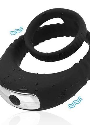 Потрійне віброкільце на пеніс і мошонку usb чорний k000727