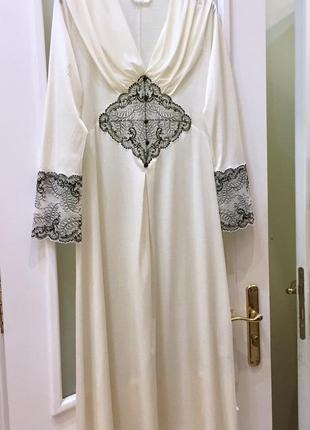 Новый.пенюар платье премиум брендовый hanro switzerland luxury soft gown cream ivory кружево «калеле”