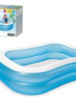 Детский надувной бассейн голубой intex 57180 семейный 203 х 152 х 48 см (540 л)