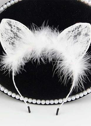 Обруч с пушистыми "ушками" one size белый k0465-2