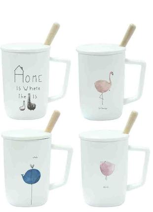 Керамічний кухоль із ложкою і кришкою 350 мл африка