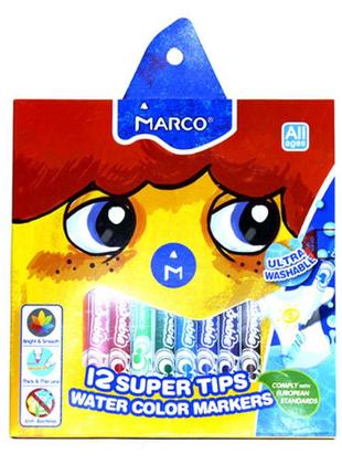 Фломастери super washable 12 кольорів тонка лінія, marco, 1630-12cb1 фото