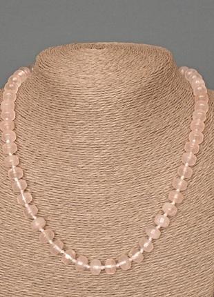 Намисто рожевий кварц натуральний камінь гладкий рондель d- 9х7мм+- l-49см+-