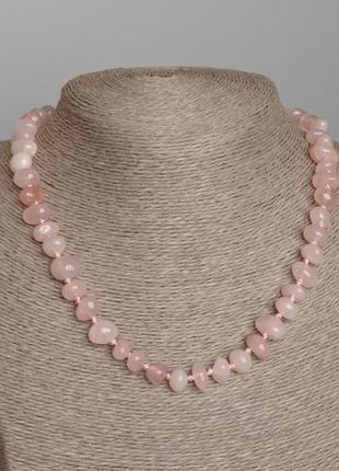 Намисто рожевий кварц натуральний камінь галтівка d-11х6мм+- l-46см+-