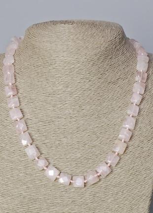 Намисто рожевий кварц натуральний камінь гранований прямокутник d-9х10х5 мм+- l-45-49см+-