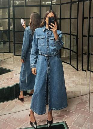 Джинсовое платье платья платье зара zara длина миди