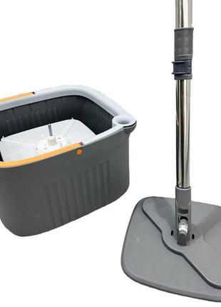 Швабра с бесконтактным отжимом и квадратным ведром 5,8 л, серая / швабра с самоотжимом...
