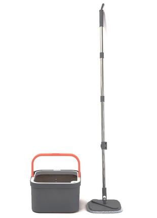 Швабра с бесконтактным отжимом и квадратным ведром 5,8 л, серая / швабра с самоотжимом...