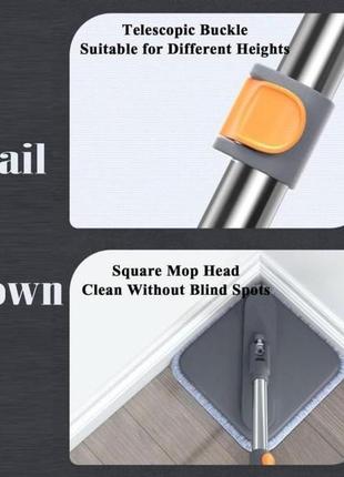 Швабра с бесконтактным отжимом и квадратным ведром 5,8 л, серая / швабра с самоотжимом...