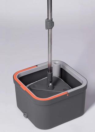 Швабра с бесконтактным отжимом и квадратным ведром 5,8 л, серая / швабра с самоотжимом...