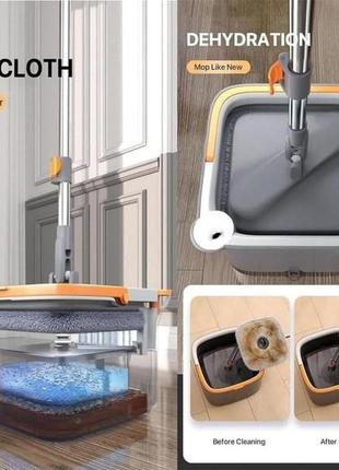 Швабра с бесконтактным отжимом и квадратным ведром 5,8 л, серая / швабра с самоотжимом...
