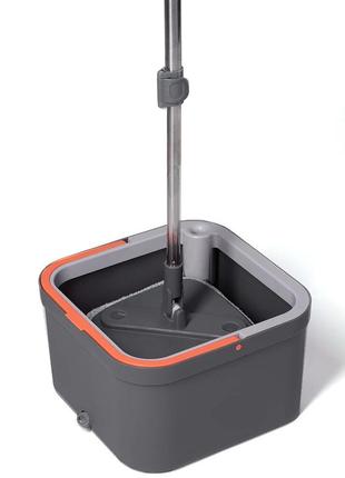 Швабра с бесконтактным отжимом и квадратным ведром 5,8 л, серая / швабра с самоотжимом...