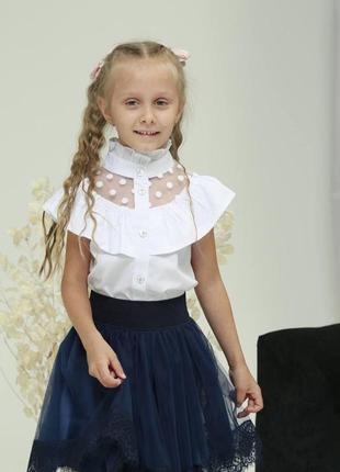 Дитяча красива біла блузка ошатна на дівчинку для школи, шкільні підліткові блузки для дівчаток, шкі