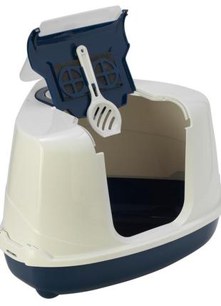 Закритий туалет для котів moderna flip cat кутовий 56х45х39 см чорничний (5412087009756)