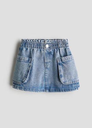 Джинсовая детская короткая юбка карго для девочки