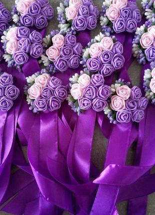 Браслети/бутоньєрки подружкам нареченої в фіолетовому кольорі2 фото
