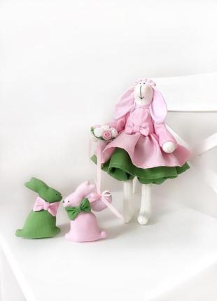 Літній декор зайчик тільда з зайчатами оригінальний подарунок доньці коханій дівчині сувенір1 фото
