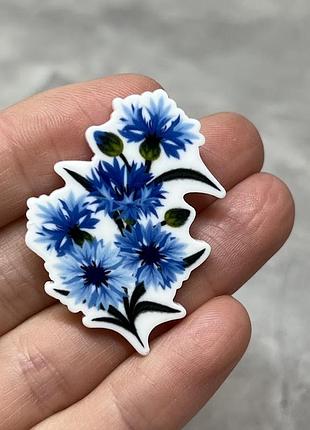 Пластиковый декор (кабошон для бантиков), 4*2,7 см, цветы-васильки, поштучно., синий