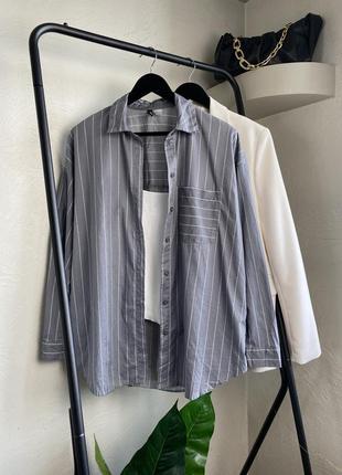 Коттоновая рубашка в полоску, размер s-m, серая