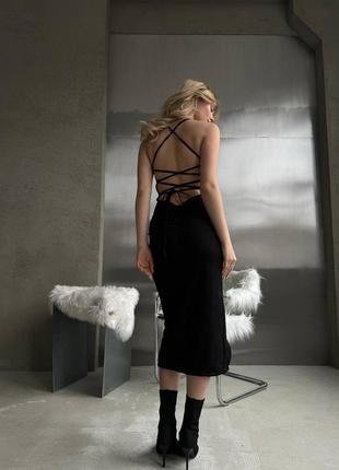 ▪️очень красивое и элегантное черное женское платье миди с разрезом на ножке и...