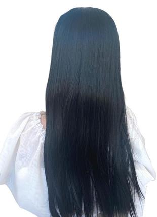 Парик женский ровный с повязкой резинкой черный длинный 70см из искусственных волос
