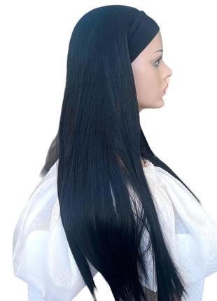 Парик женский ровный с повязкой резинкой черный длинный 70см из искусственных волос