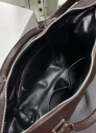 Вместительная коричневая сумка с карманами из натуральной кожи флотар4 фото