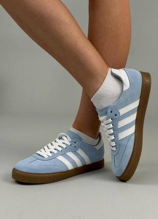 Кеди жіночі замшеві блакитні з білими смужками