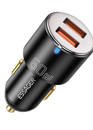 Автомобильное зу essager city dual usb-a car charger 60w black ecc2c1a-ff01