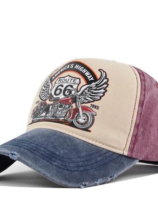 Кепка бейсболка шосе 66 (мотоцикл, america, usa, маршрут) з вигнутим козирком синій, унісекс