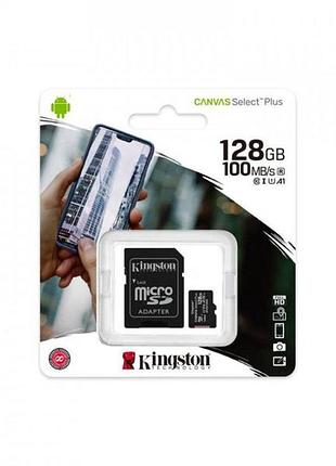 Microsdxc (uhs-1) kingston canvas select plus 128gb class 10 а1 (r-100mb/s) (adapter sd)