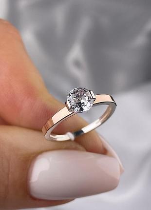 🇺🇦 колецо серебро 925° золото 375° пластины, вставка куб.цирконии, обручкая ручка каменец 0239.10